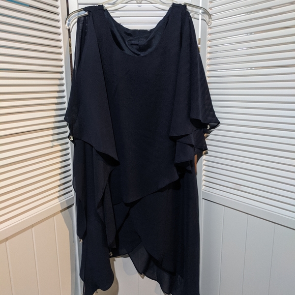 2 Piece Navy Chiffon Women's Pantsuit - Picture 5 of 6